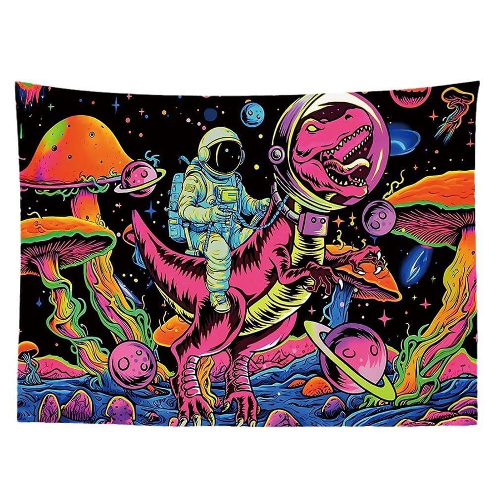 Tapeçaria de parede Astronautas e dinossauros, microtecido 150x130cm