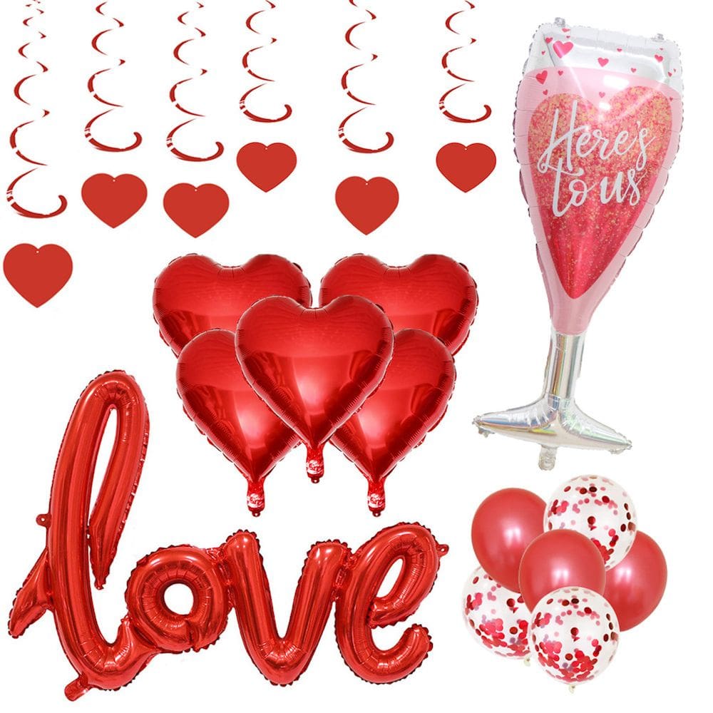 Kit de balões Red Love, 19 peças de confete de látex Heart Foil