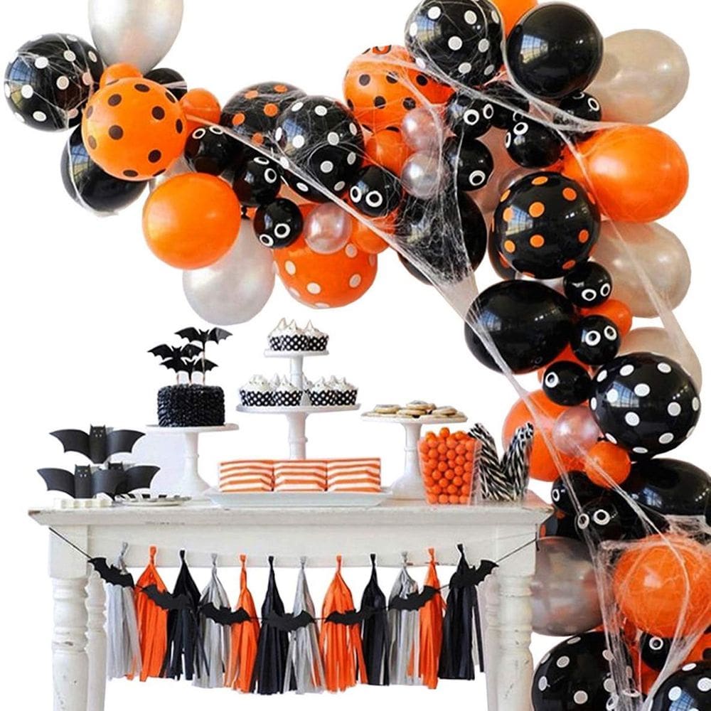 Kit Balloon Arch: 127 unidades, balões de látex preto-alaranjado e acessórios