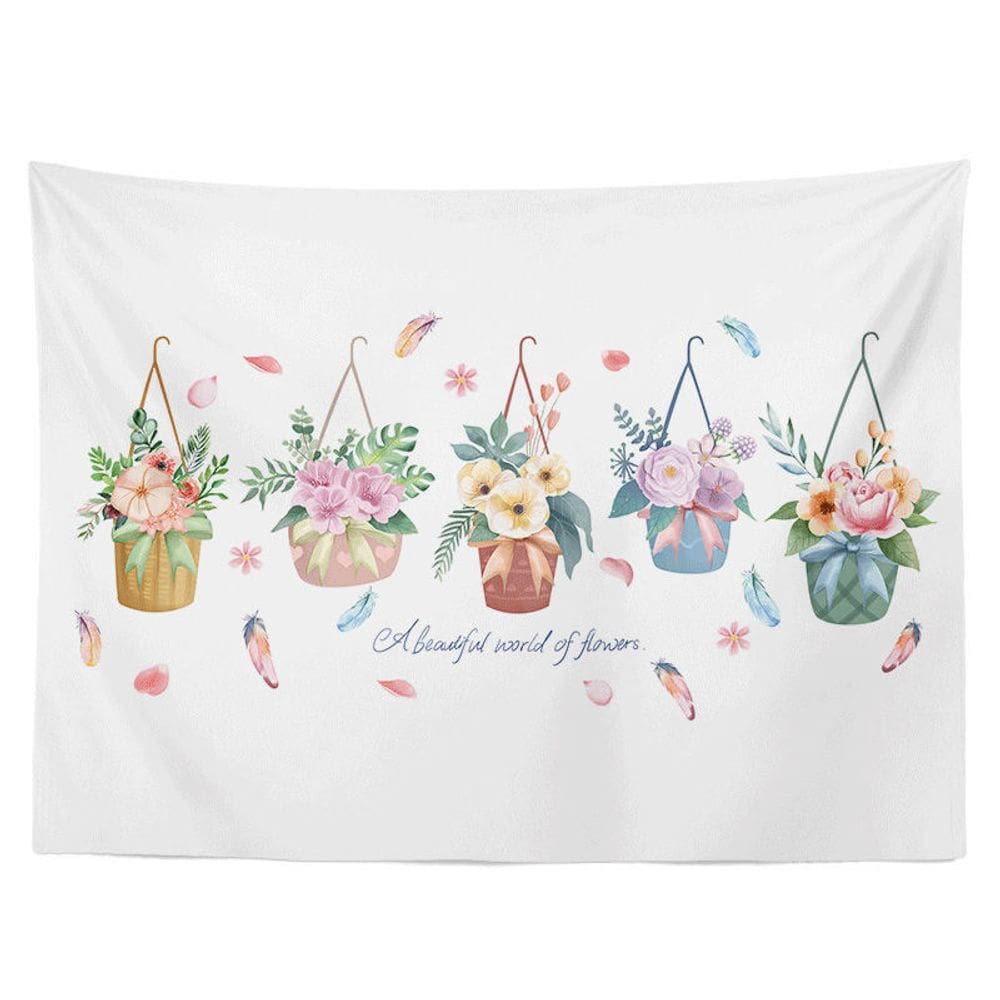 Tapeçaria, flores, parede, 150x130cm, microtecido, fibra