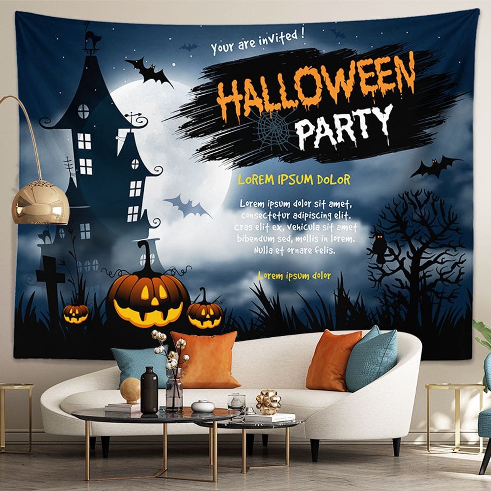 Tapeçaria, salão de festas de Halloween, estética, 150x150cm, microtecido