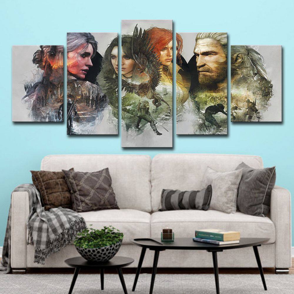 Pôsteres de pintura de parede em tela Witchers Anime 5 Panels