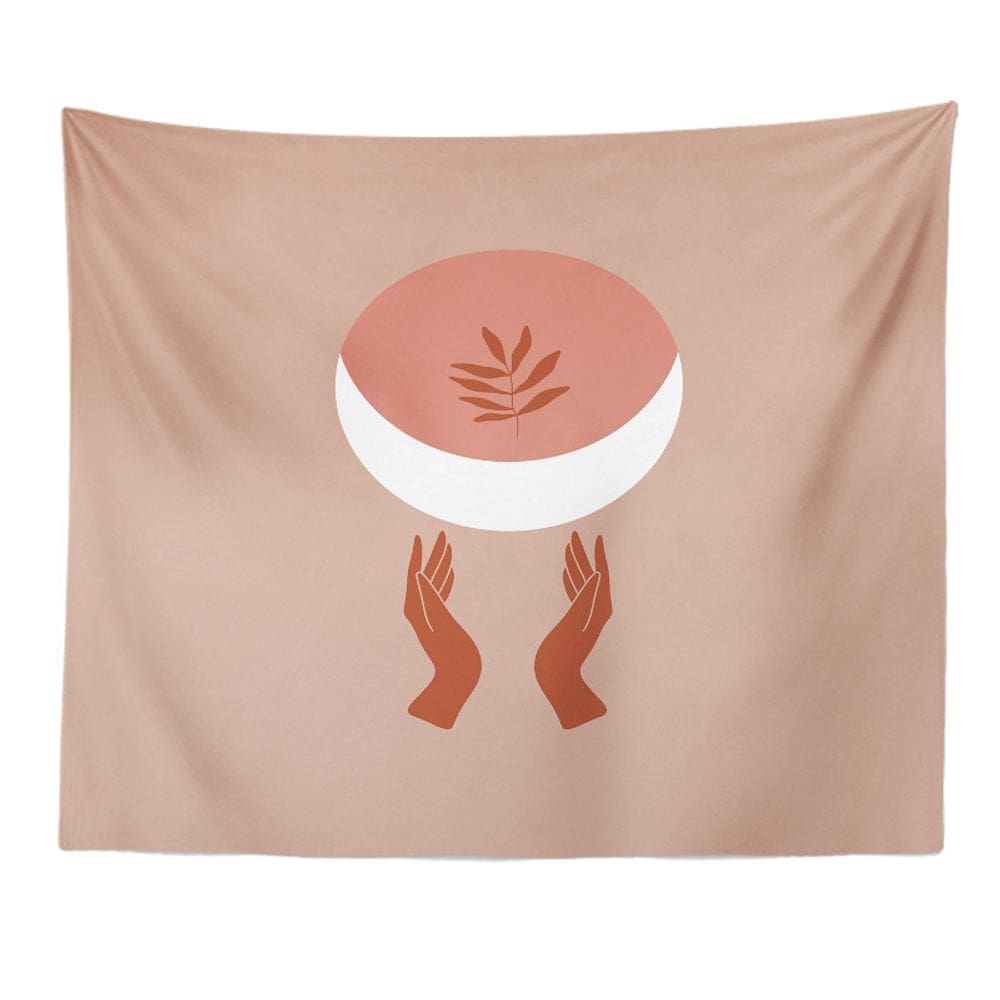 Tapeçaria: planta verde à mão, estética de parede 150x150cm