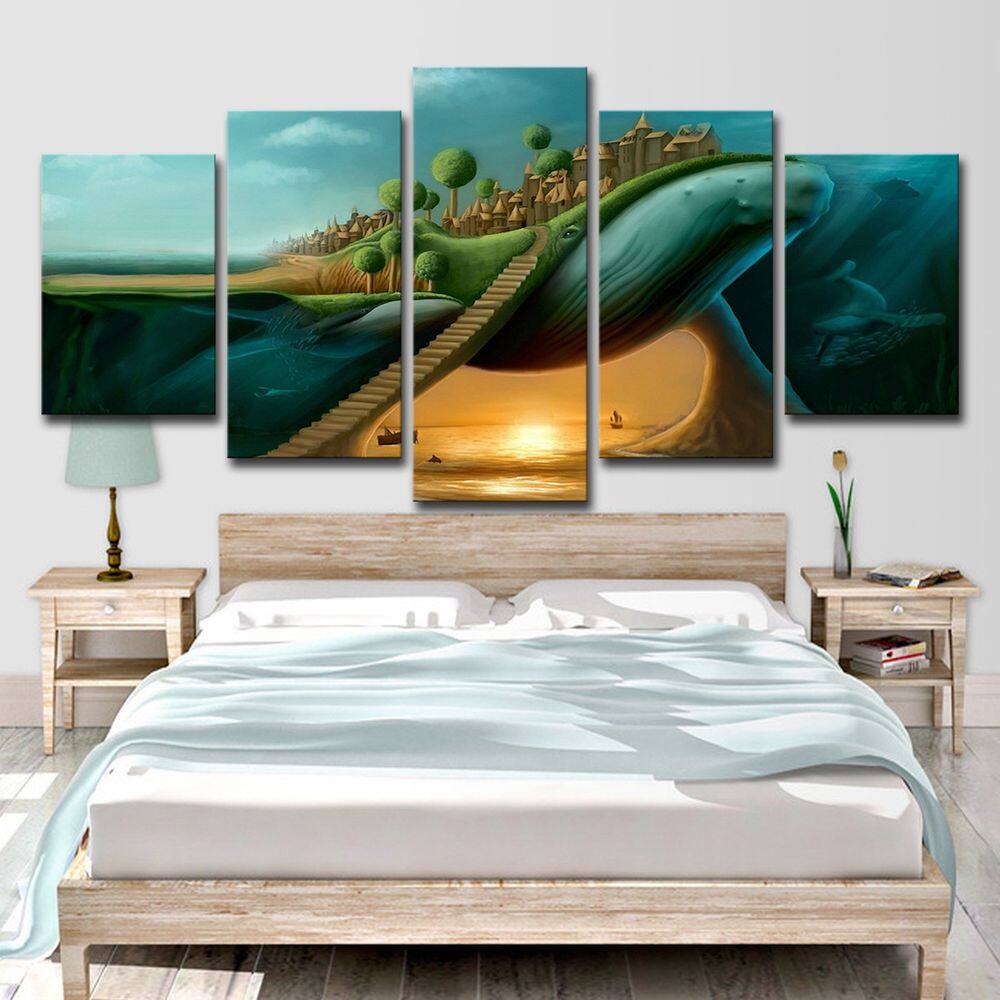 Pôster de pintura de parede em tela Whales Castles Anime