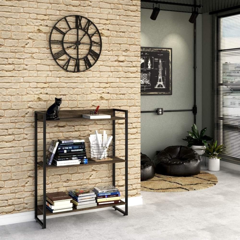 Estante para Livro Industrial 3 Prateleiras 104cmx80cm Carvalho Dark