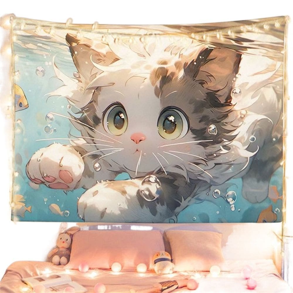 Tapeçaria Animal Cat Wall Microfabric Fiber 150x130cm