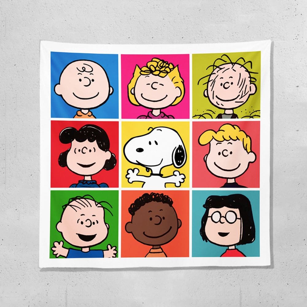 Tapeçaria Snoopy Wall 75x75cm, microtecido, fibra, decoração de quarto