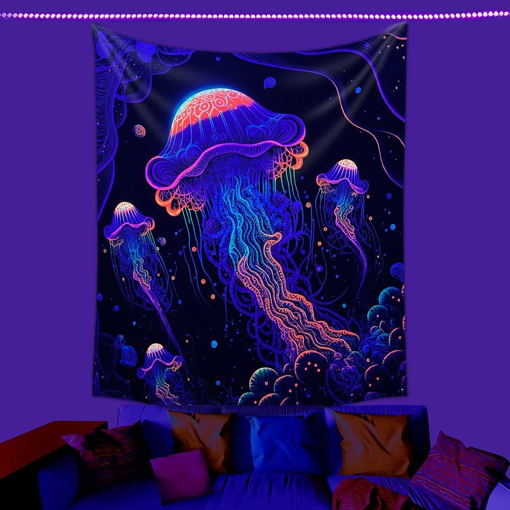 Tapeçaria, parede de medusa fluorescente, 150x150cm, microtecido