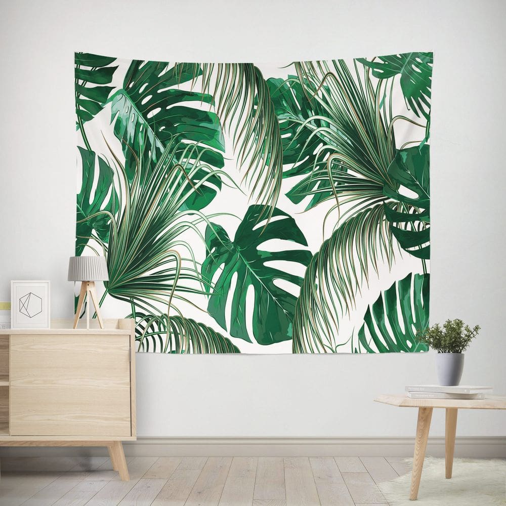 Microtecido de parede de folhas de plantas verdes de tapeçaria 150x130cm