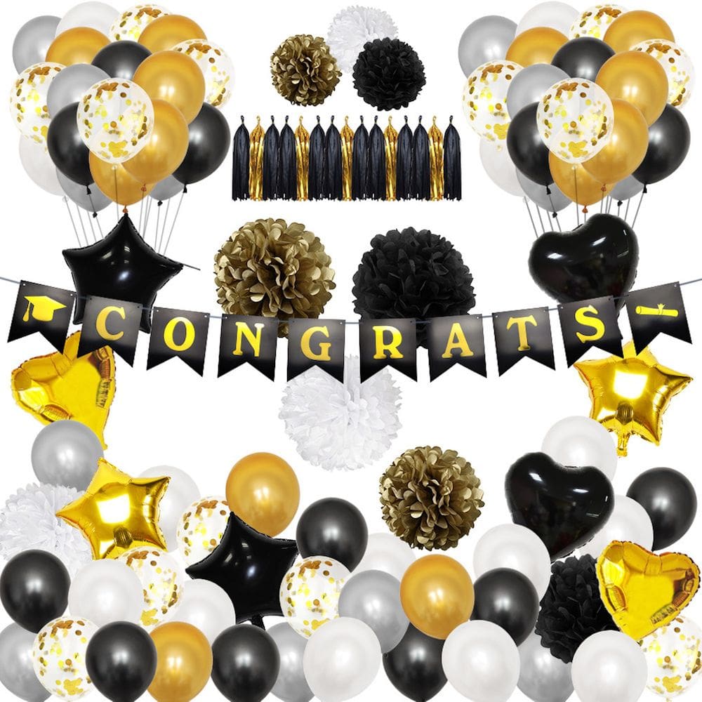 Kit de balões em ouro preto, 92 peças de confete em folha de látex