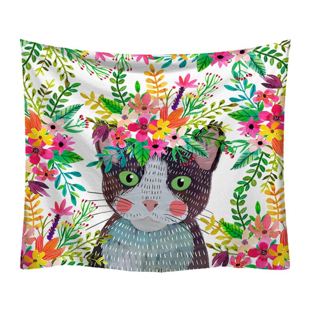 Tapeçaria, aquarela, planta verde, parede de gato, 150x130cm, microtecido