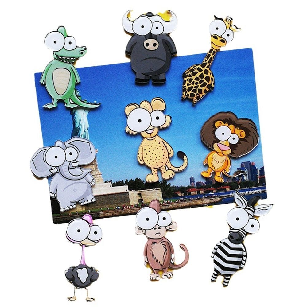 Ímãs de geladeira, 9 unidades/lote, elefantes, macacos, girafas, anime, crianças