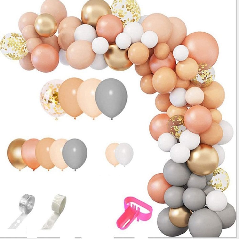 Kit Balloon Arch, balões de látex Macarons, 128 unidades, cinza claro, rosa