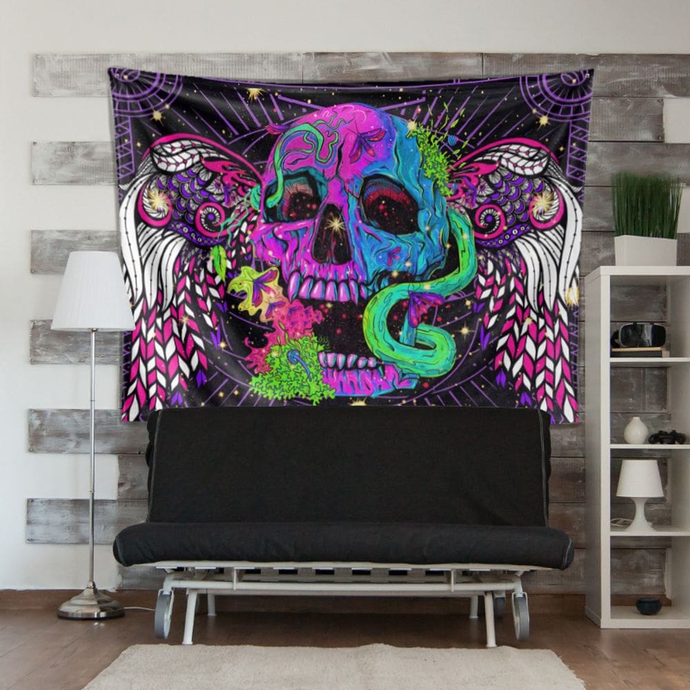 Tapeçaria de Halloween Skeleton Man, colorida, 150x130cm, microtecido