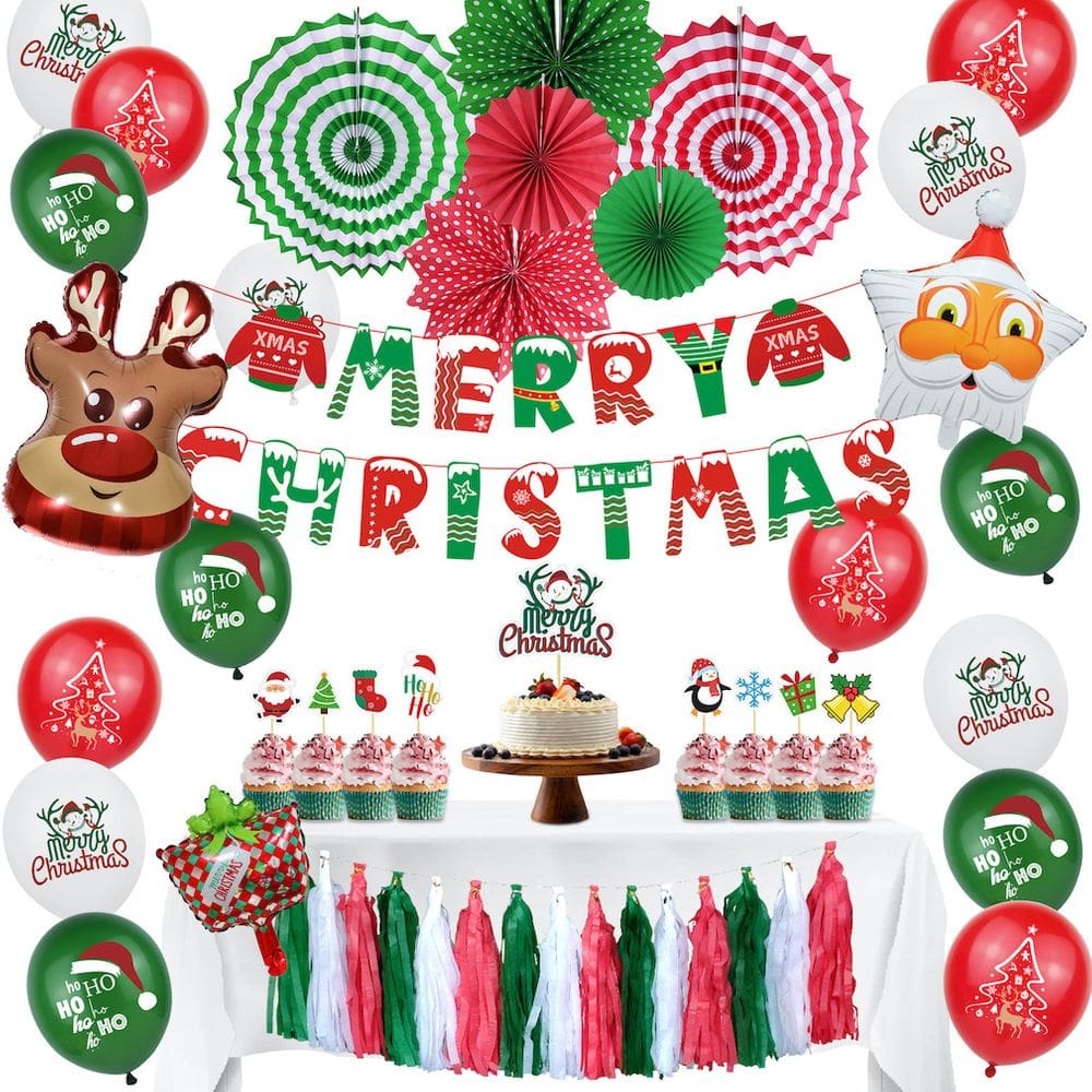 Kit de balões Feliz Natal, folha de látex vermelha e verde, 26 unidades