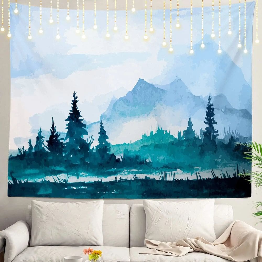 Tapeçaria Aquarela Paisagem Natural 280x150cm Fibra de Poliéster