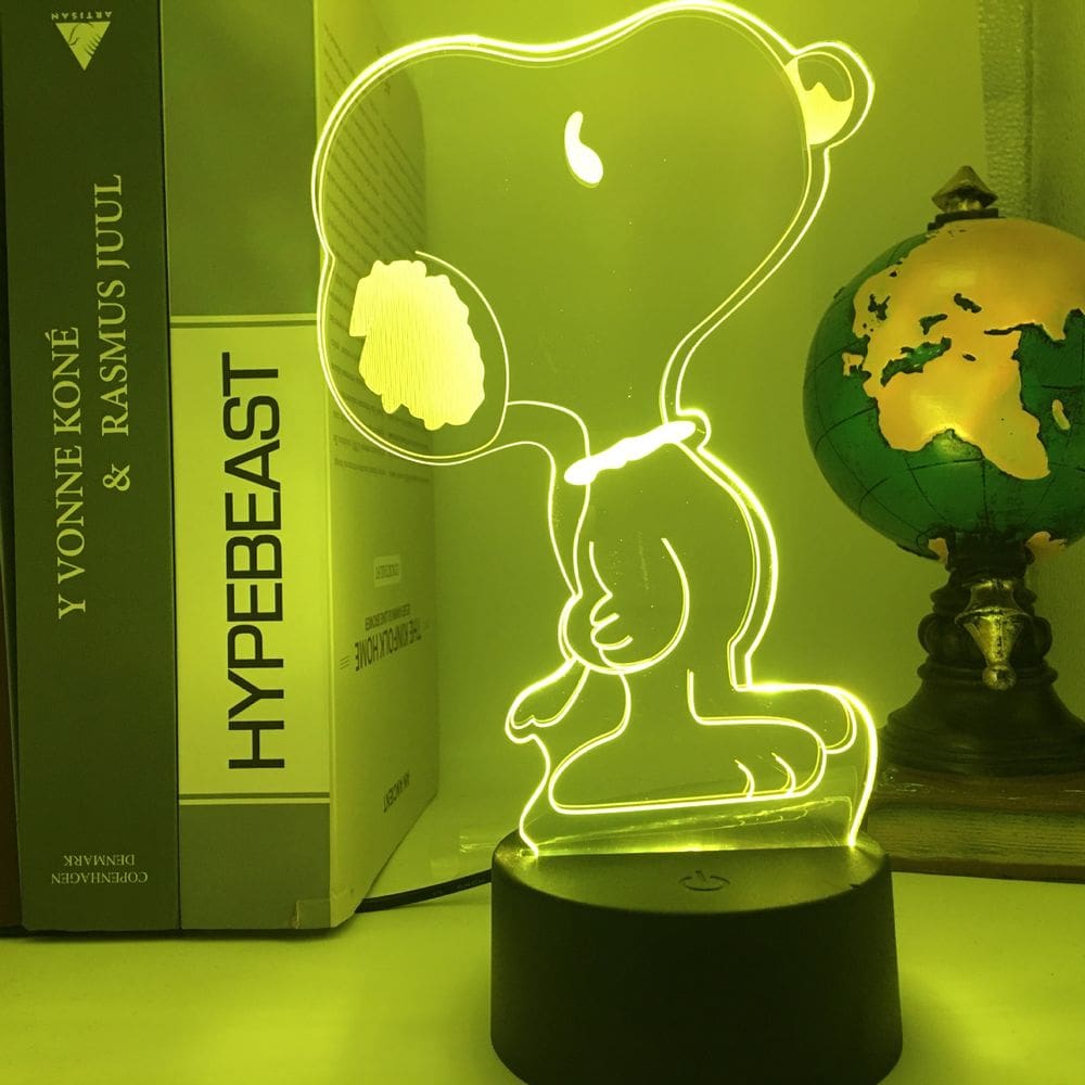 Luz noturna LED 3D que muda a cor do cão do Snoopy para crianças