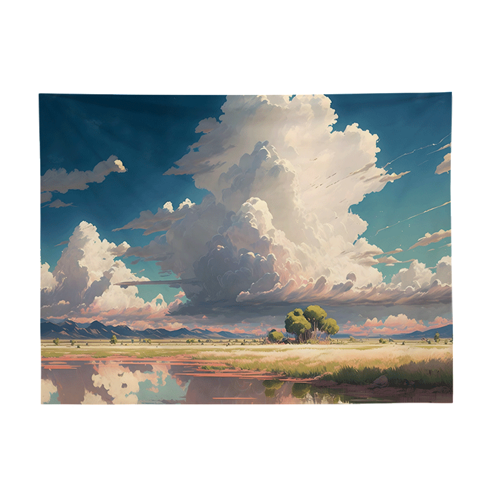 Tapeçaria Sky White Clouds Wall Aesthetic 150x130cm, microtecido