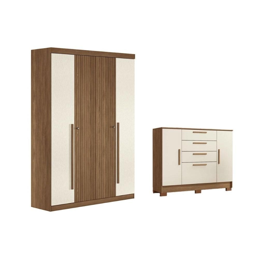 Guarda Roupa +Cômoda 2 Peças QC341 Jatoba/Areia - Santos Andirá