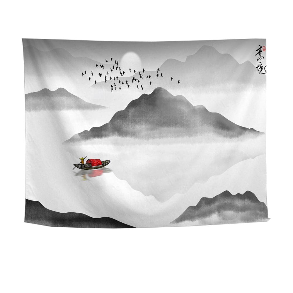 Tapeçaria, pintura de paisagem em estilo chinês, 150x100cm, poliéster