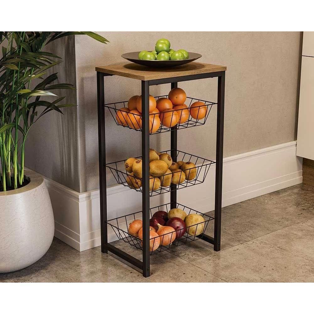 Balcão Fruteira Cozinha Crome Indrustrial LI035 Canela/Preto - Kappesberg