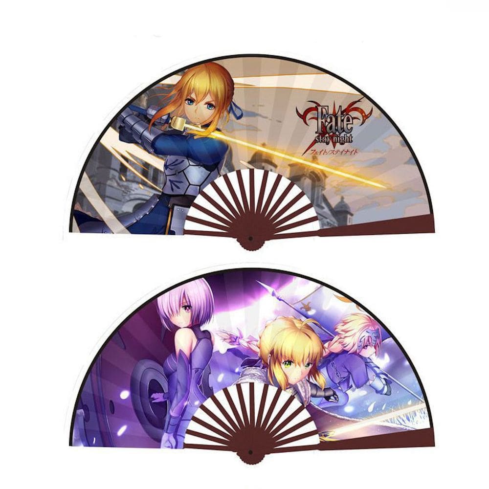 Folding Fans Anime Fates Night, tecido portátil de bambu, 2 peças