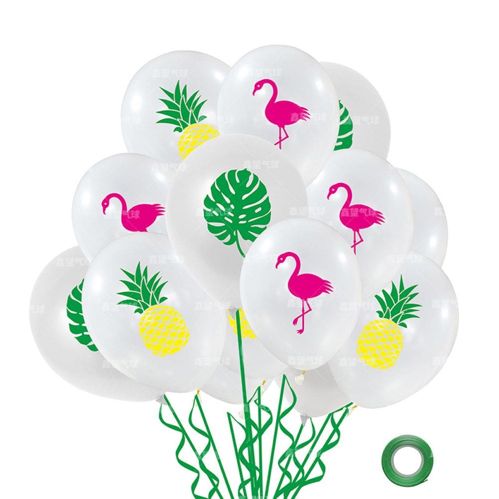 Kit de balões com estampa de abacaxi branco e flamingo 30 cm 12 unidades