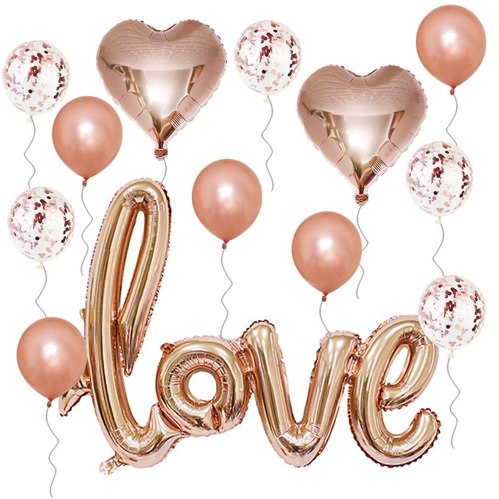 Kit de balões Love 13 unidades de látex Mylar Rose Gold Heart