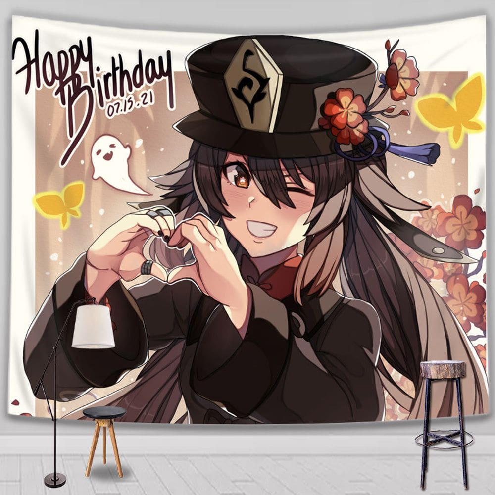 Decoração de tapeçaria para pendurar na parede Genshins Impacts Hu Tao 150x130cm