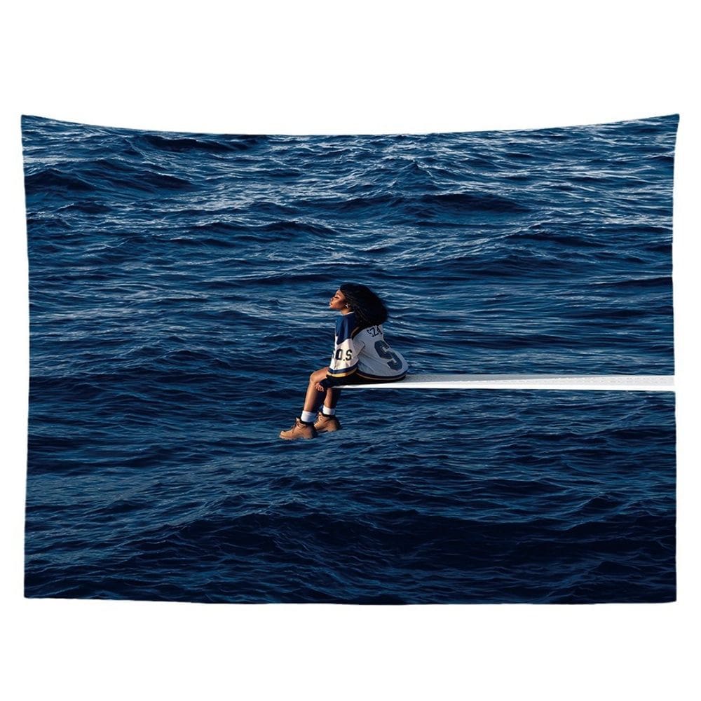 Tapeçaria Girl And Sea Wall 150x130cm de fibra de microtecido