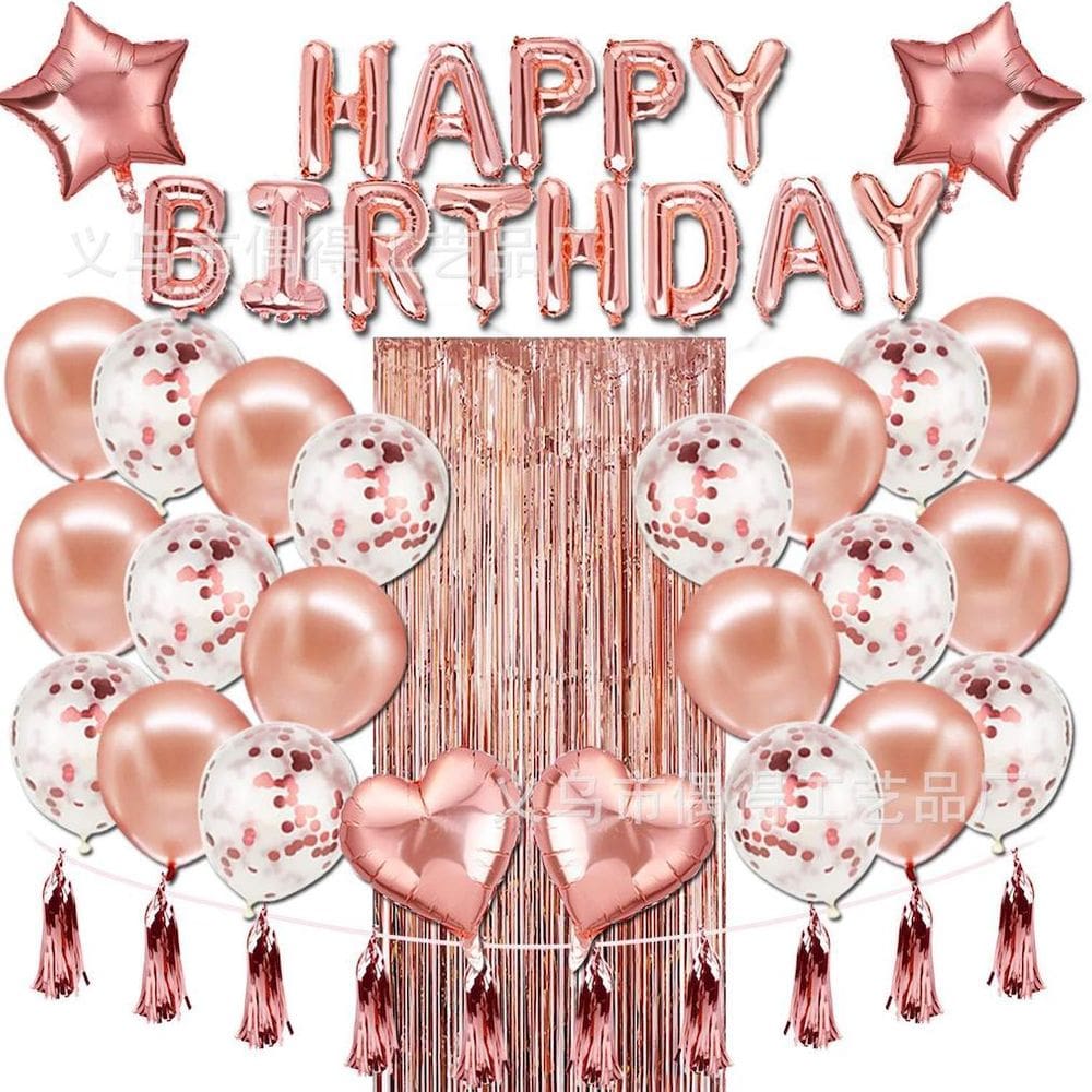 Kit de balões de aniversário Mylar Rose Gold 49 unidades com cortina de franjas