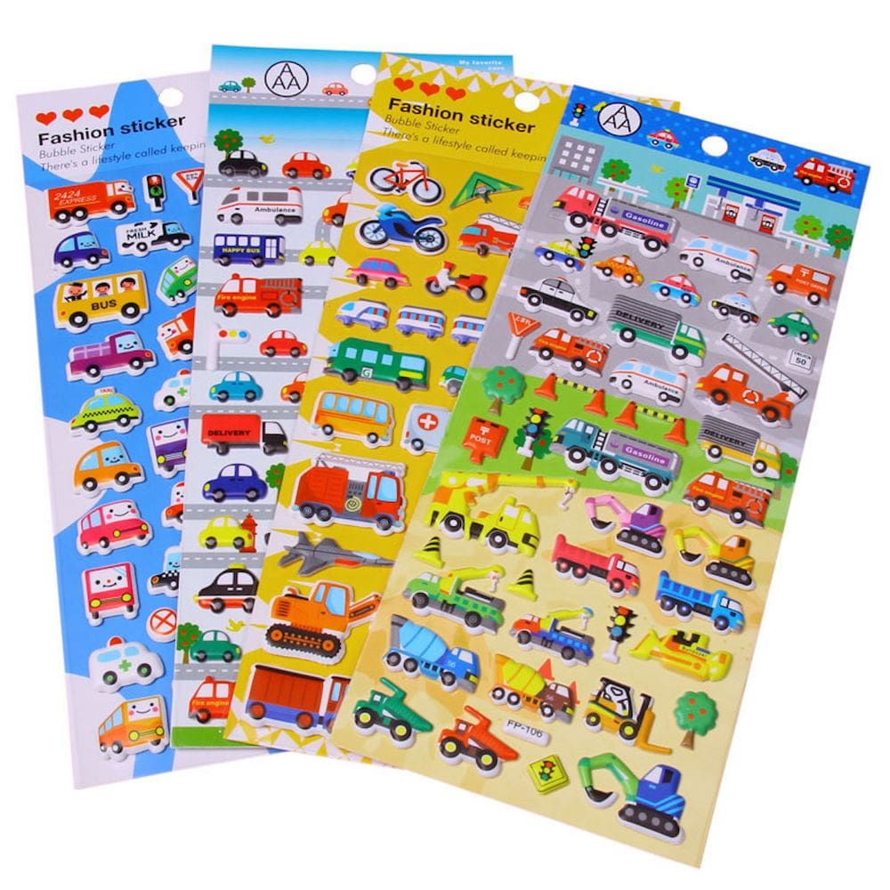 Puffy Stickers Transportation Car 3D 4 folhas para crianças