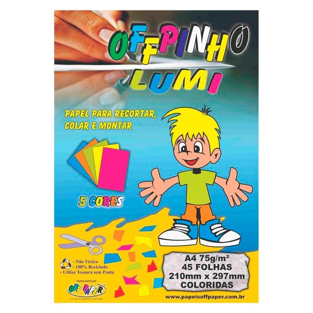 Papel Offpinho Lumi 45F A4 5 Cores Recortar, Colar E Montar