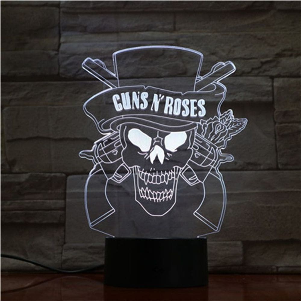 Luz noturna Guns N Roses 3D com mudança de cor LED para crianças