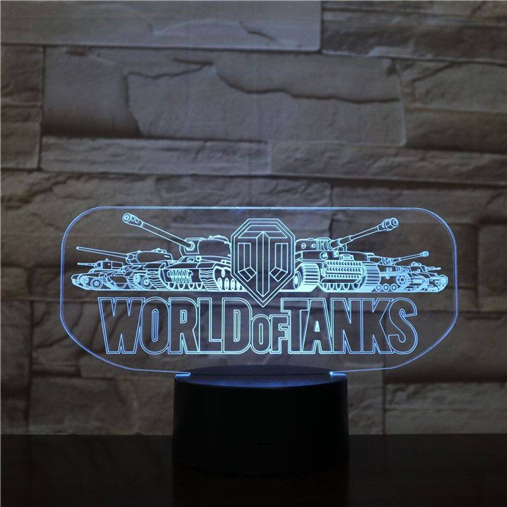 Luz noturna LED 3D que muda de cor World of Tanks para crianças