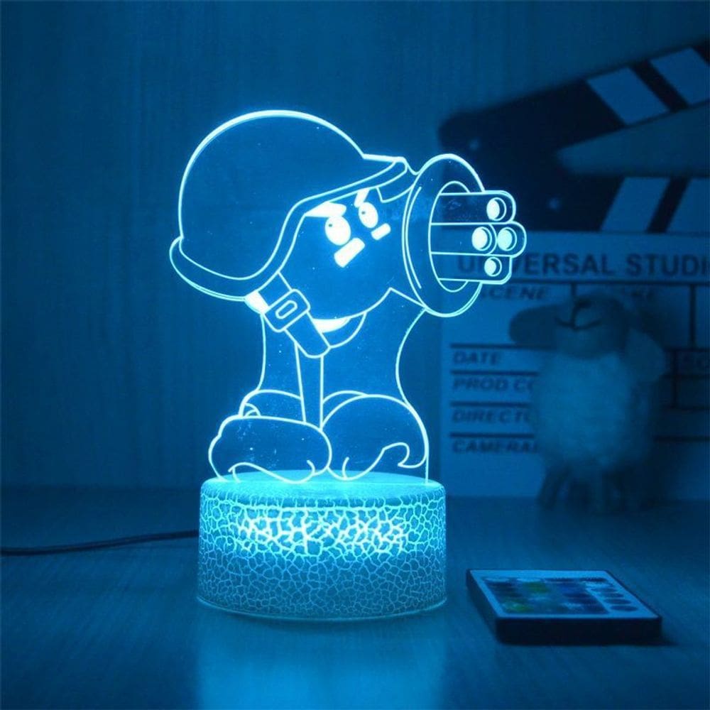 Luz noturna LED 3D Plants vs Zombies Gatlings Peas