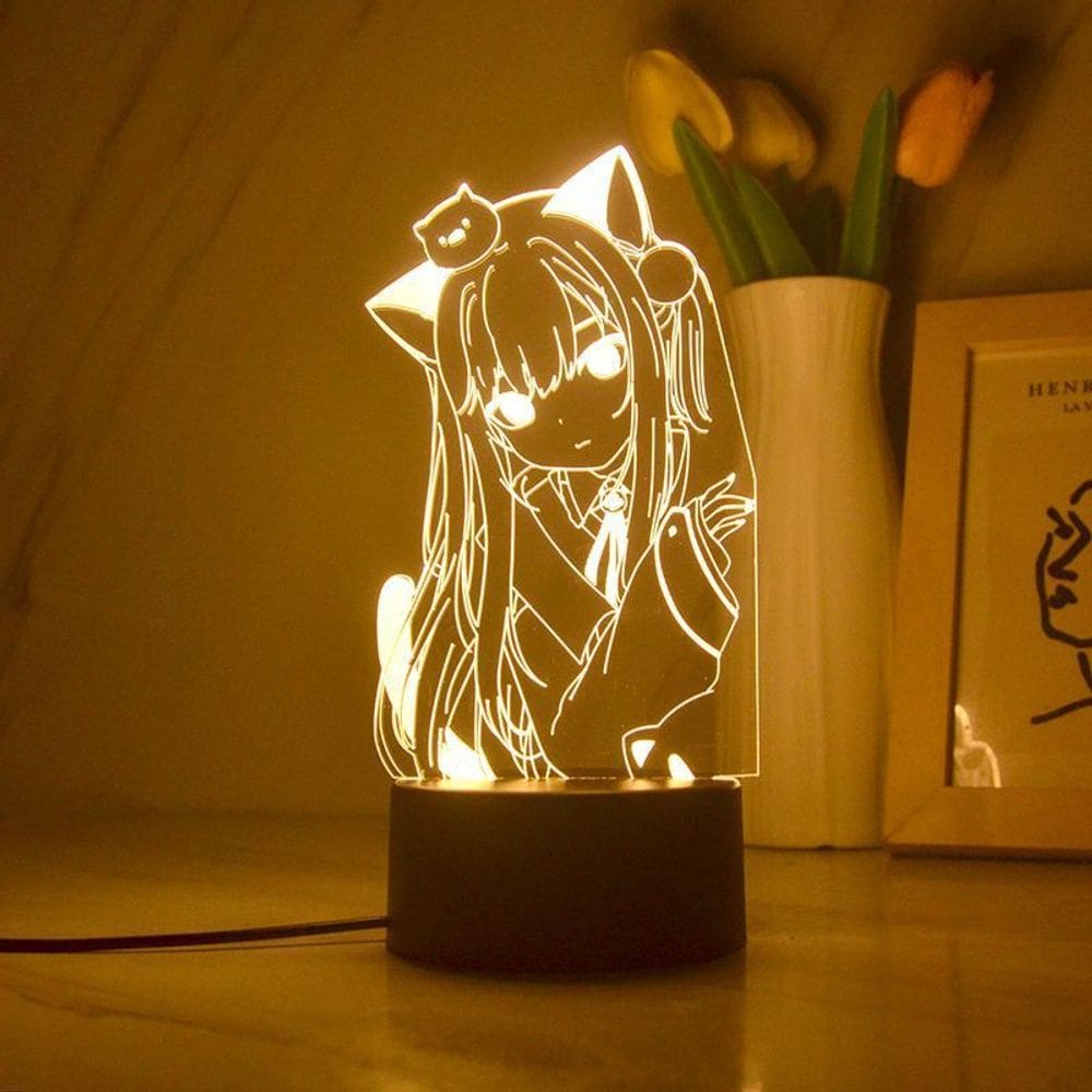 Luz noturna LED 3D Nekohas Shizukus que muda de cor para crianças