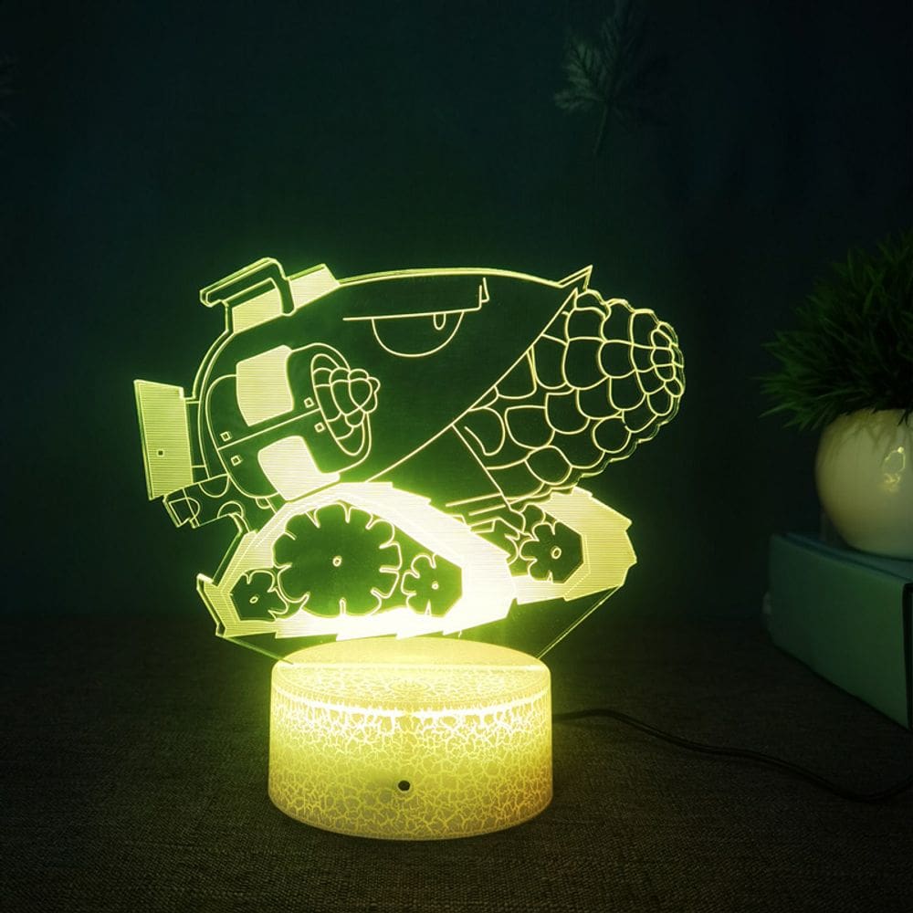 Luz noturna LED 3D: plantas, zumbis, espigas, canhões, mudança de cor