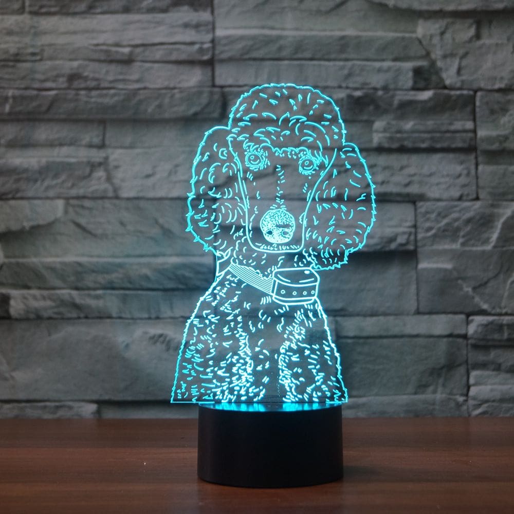 Luz noturna, LED 3D, poodles, cães, mudança de cor para crianças