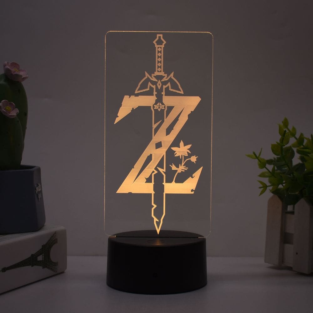 Luz noturna LED 3D Zelda`s Masters Swords que muda de cor