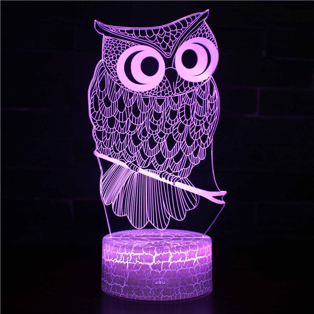 Luz noturna LED 3D Owls Birds Color Changing para crianças