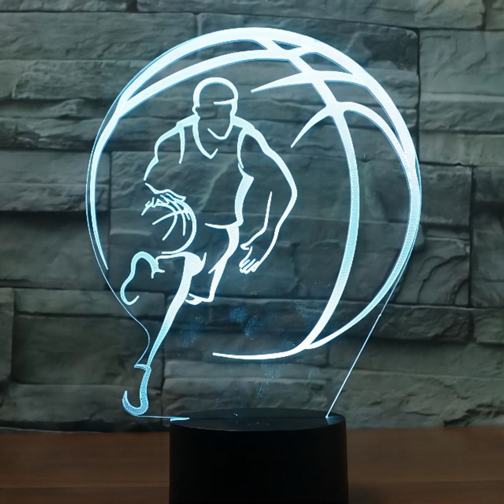 Luz noturna LED 3D que muda de cor para basquete para crianças