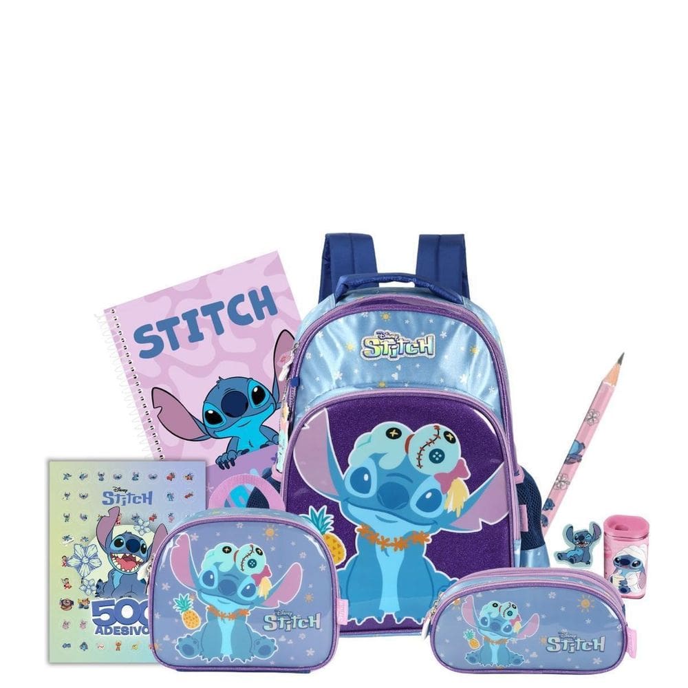 Kit Mochila Costas Lancheira E Estojo Triplo Stitch Violeta