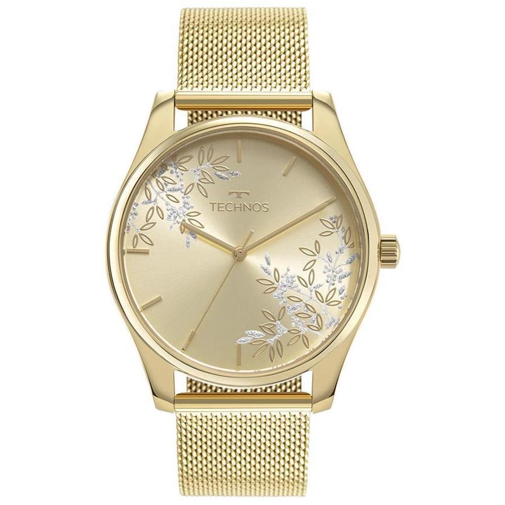 Relógio Technos Feminino 2036Mqv/1X Flores Mesh Dourado