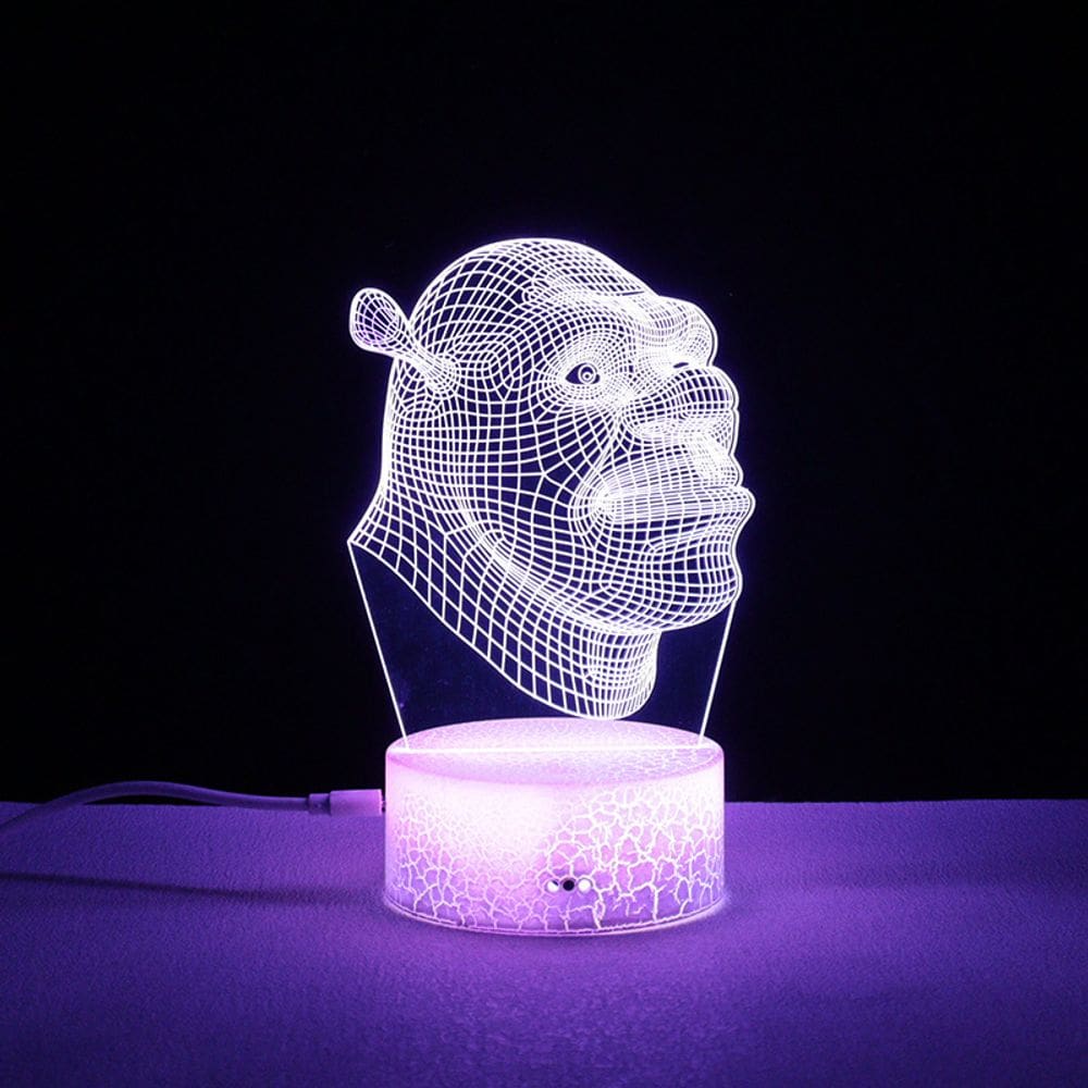 Luz noturna LED 3D Shreks Color Changing para crianças com base