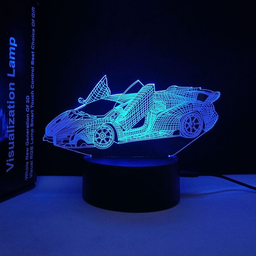 Luz noturna LED 3D: carros esportivos que mudam de cor para crianças
