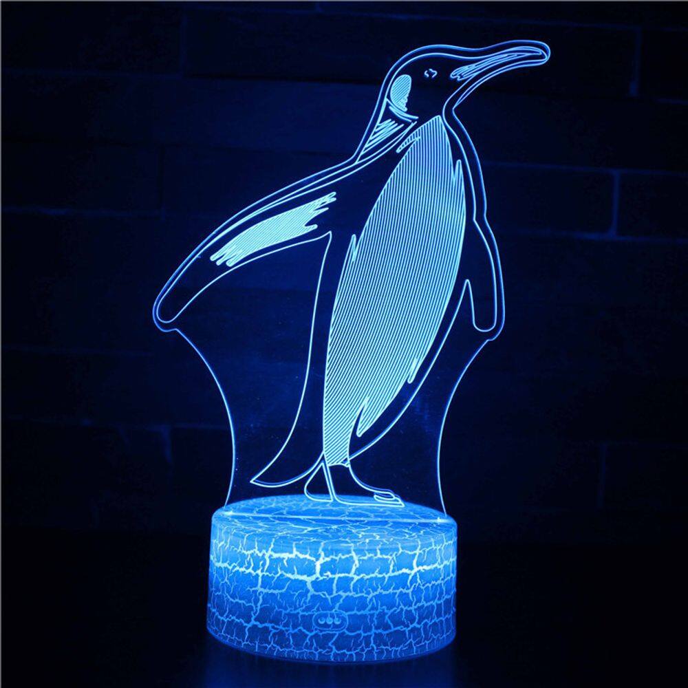 Luz noturna, LED 3D, pinguins, animais, mudança de cor para crianças