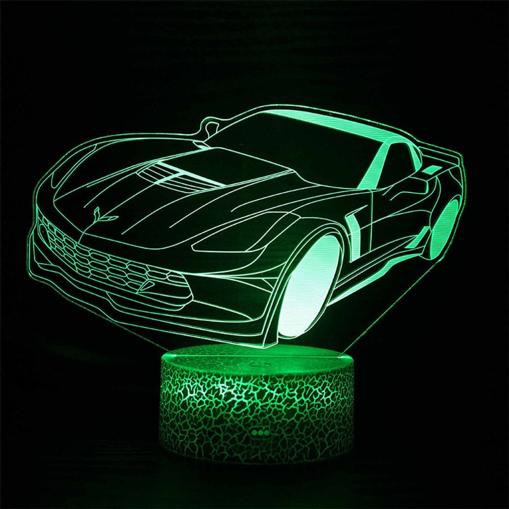 Luz noturna LED 3D: carros esportivos que mudam de cor para crianças