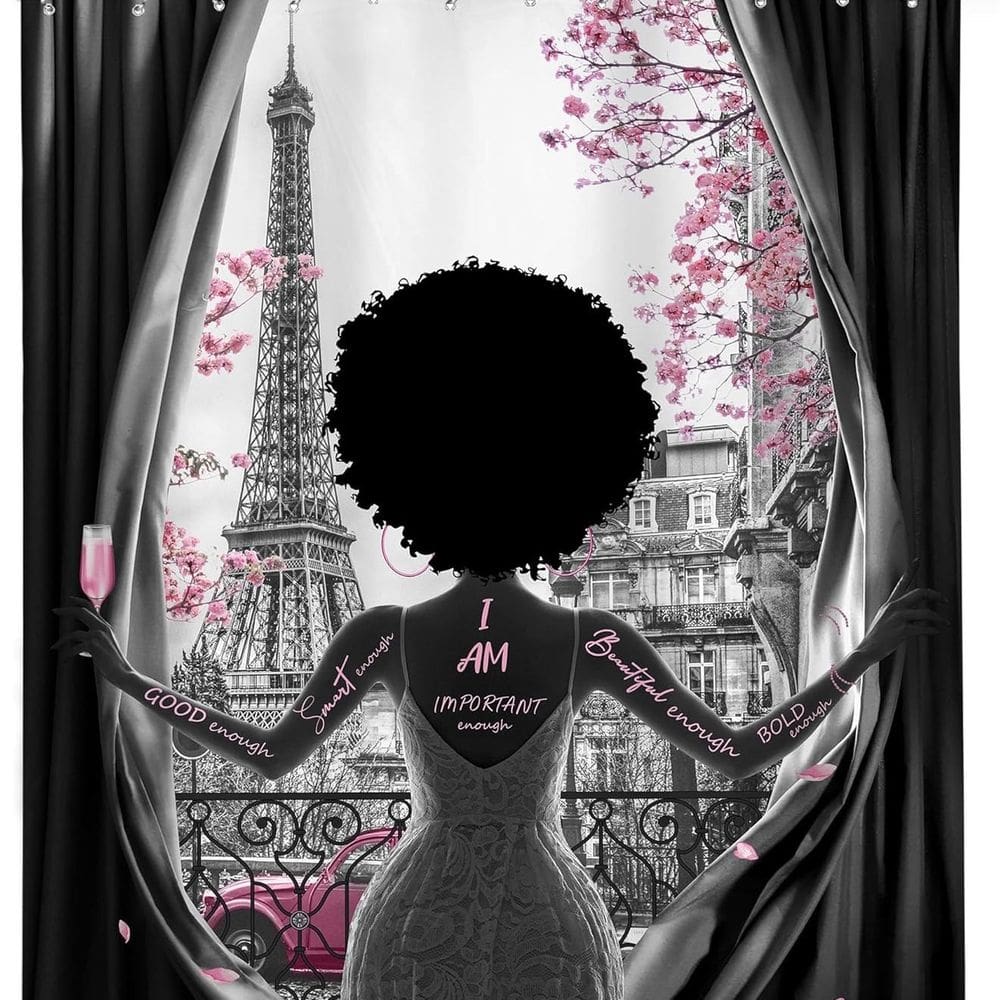 Cortina de chuveiro Paris Eiffel Tower African Girl 180x200cm