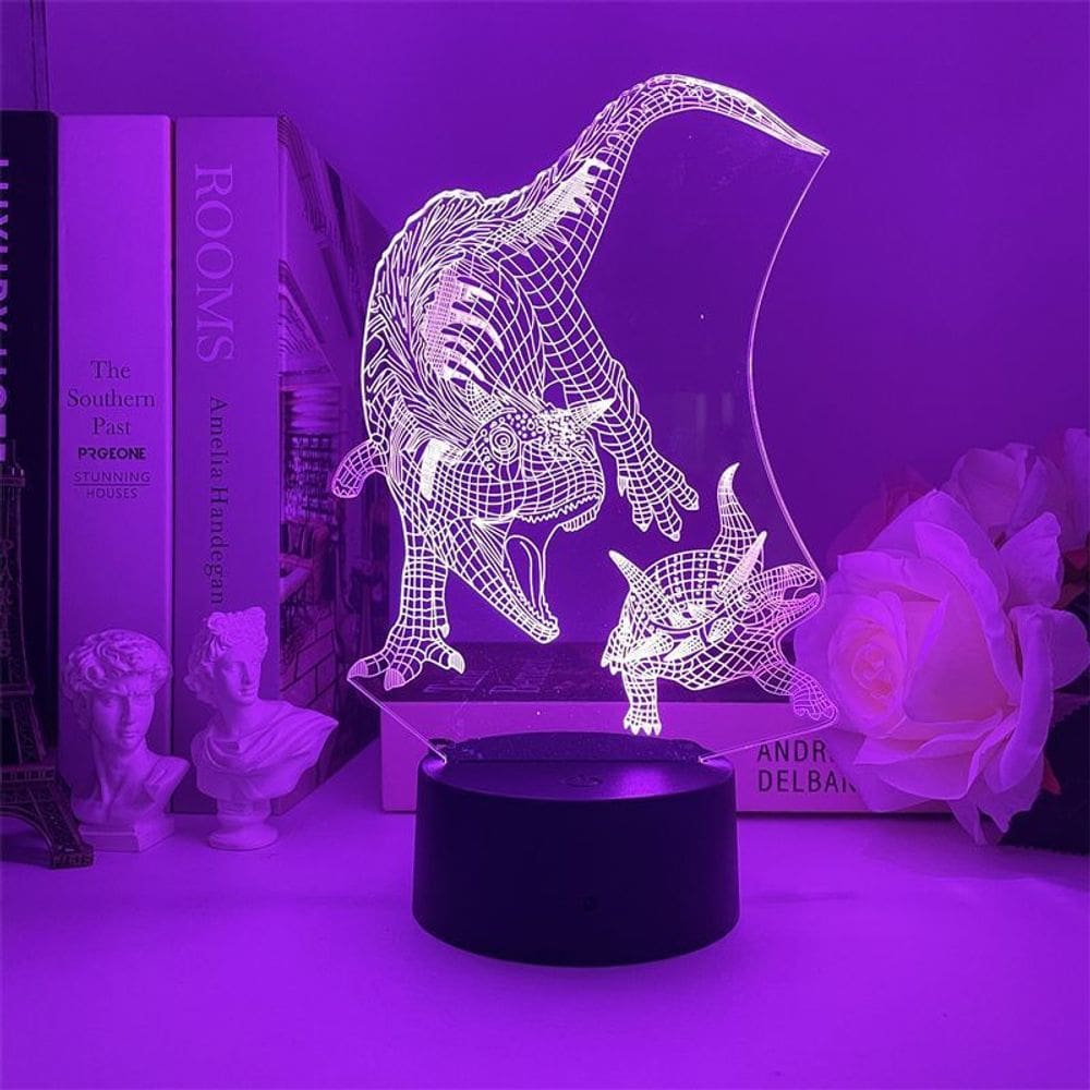 Luz noturna, tiranossauros, dinossauro, LED 3D, mudança de cor